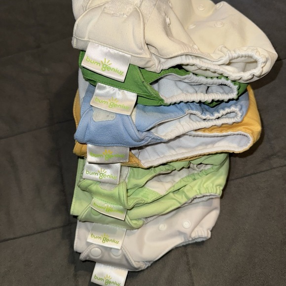 Lot of 7 Bum Genius Pocket Diapers & All-in-One Solid Colors - Picture 3 of 8